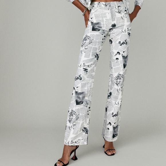 SOLD! NWT Reformation Climate Newsprint High Rise Straight Long Jeans - size 28 - Picture 1 of 11